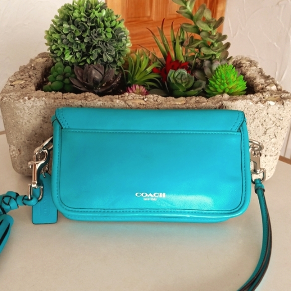 Coach Legacy Turquoise Aqua Leather Penny Crossbody Small Shoulder Bag - Picture 5 of 9